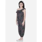 Girl’s Polyester Moss Floral Sleeveless Jumpsuit (Multicolor)