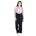 Girl’s Polyester Floral Short Sleeves Jumpsuit (White-Black) – view 3