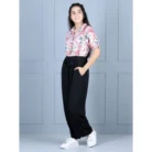 Girl’s Polyester Floral Short Sleeves Jumpsuit (White-Black) – view 5