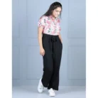 Girl’s Polyester Floral Short Sleeves Jumpsuit (White-Black) – view 4