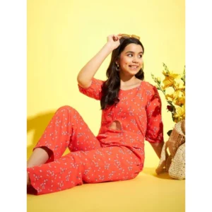 Girl’s Polyester Floral 3/4th Sleeve Jumpsuit (Coral)