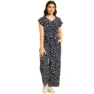 Girl’s Polyester Moss Floral Short Sleeves Jumpsuit (Navy-white) – view 5