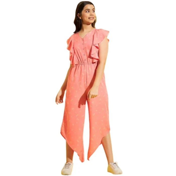 Girl’s Polyester Floral Sleeveless Jumpsuit (Pink) – view 5