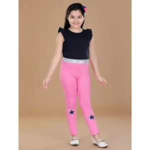 Girl’s Cotton Lycra Star Print Elasticated Leggings (Pink)