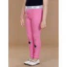 Girl’s Cotton Lycra Star Print Elasticated Leggings (Pink) – view 4