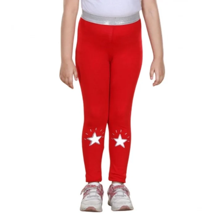 Girl’s Cotton Lycra Star Print Elasticated Leggings (Red) – view 5