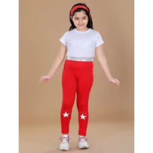 Girl’s Cotton Lycra Star Print Elasticated Leggings (Red)