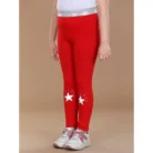 Girl’s Cotton Lycra Star Print Elasticated Leggings (Red) – view 3