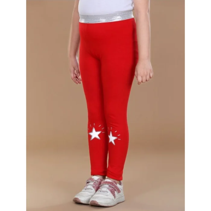 Girl’s Cotton Lycra Star Print Elasticated Leggings (Red) – view 3