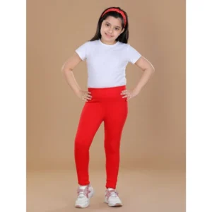 Girl’s Cotton Lycra Solid Elasticated Leggings (Red)