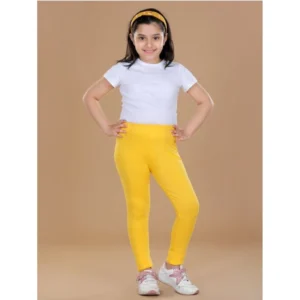 Girl’s Cotton Lycra Solid Elasticated Leggings (Yellow)