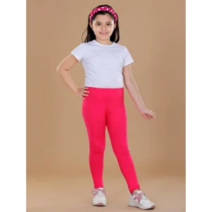 Girl’s Cotton Lycra Solid Elasticated Leggings (Dark Pink)