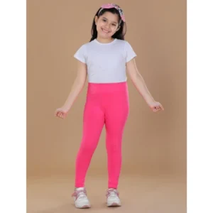Girl’s Cotton Lycra Solid Elasticated Leggings (Pink)