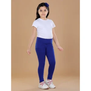Girl’s Cotton Lycra Solid Elasticated Leggings (Blue)