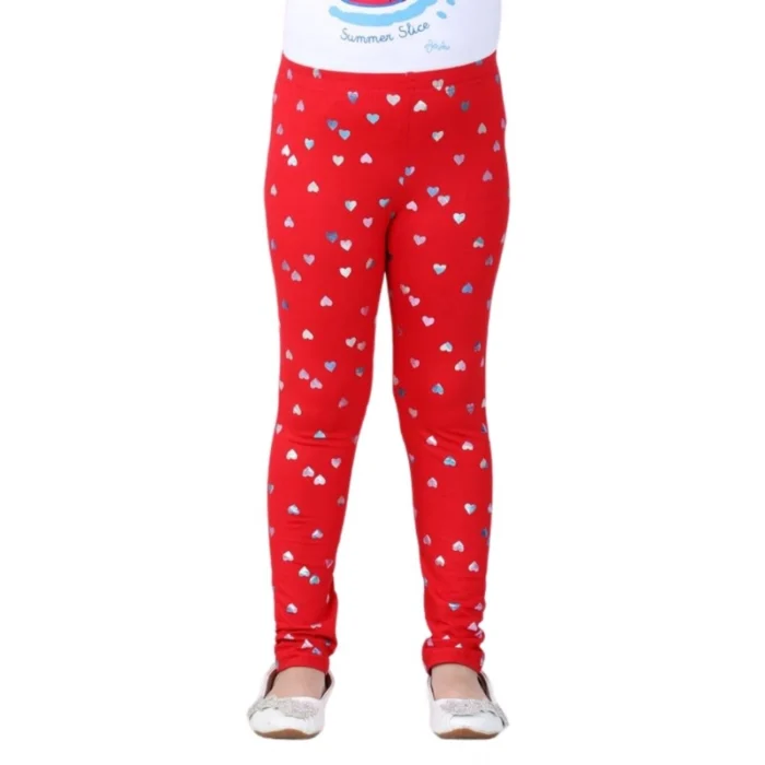 Girl’s Cotton Lycra Embellished Elasticated Leggings (Red) – view 5