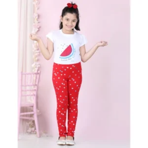 Girl’s Cotton Lycra Embellished Elasticated Leggings (Red)