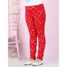 Girl’s Cotton Lycra Embellished Elasticated Leggings (Red) – view 4