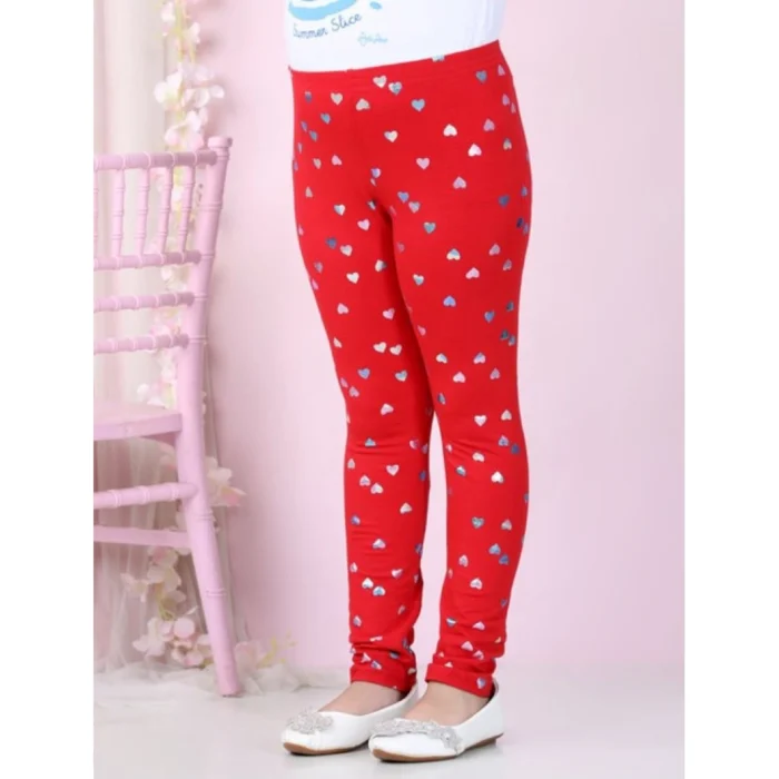 Girl’s Cotton Lycra Embellished Elasticated Leggings (Red) – view 4