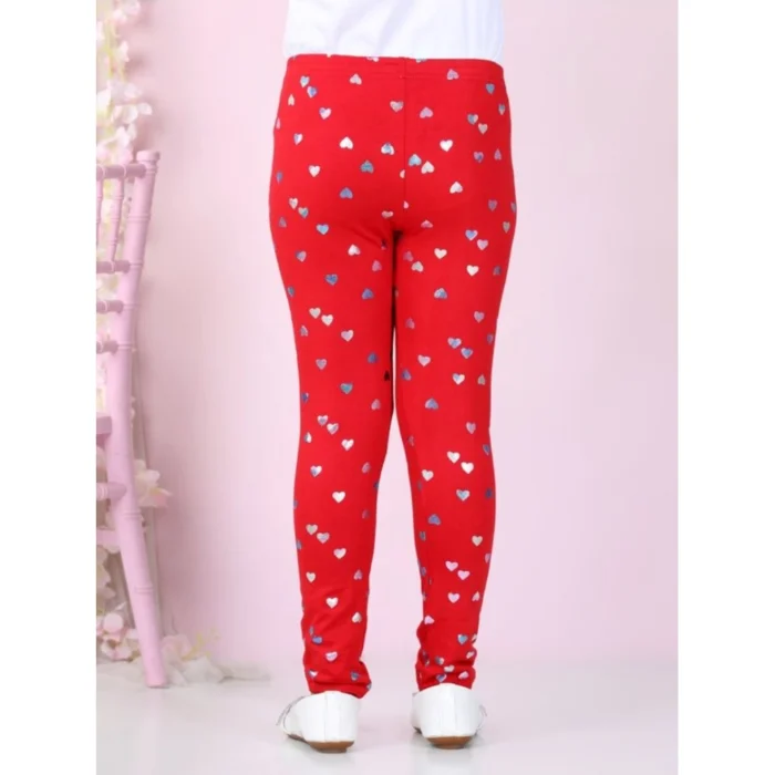 Girl’s Cotton Lycra Embellished Elasticated Leggings (Red) – view 3