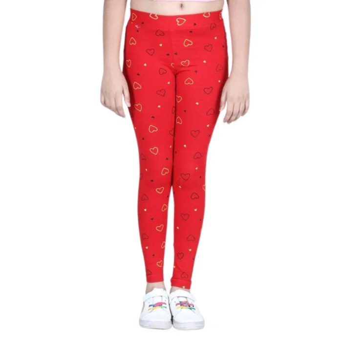 Girl’s Cotton Lycra Printed Elasticated Leggings (Red) – view 5