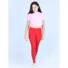 Girl’s Cotton Lycra Printed Elasticated Leggings (Red)