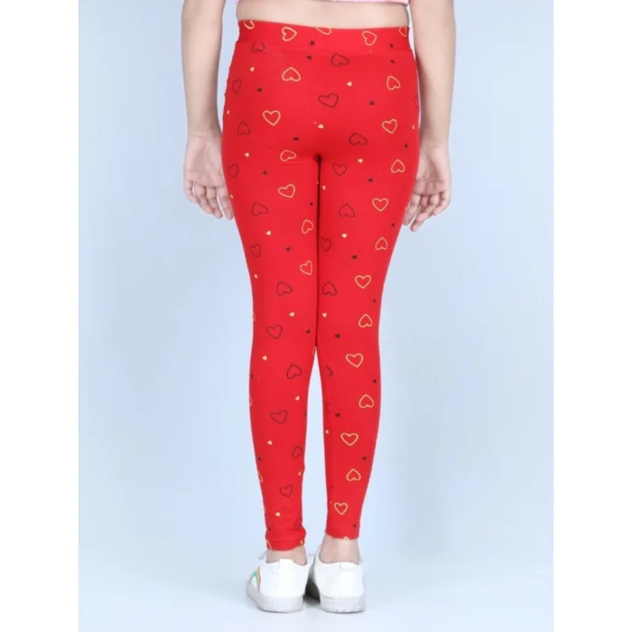 Girl’s Cotton Lycra Printed Elasticated Leggings (Red) – view 4