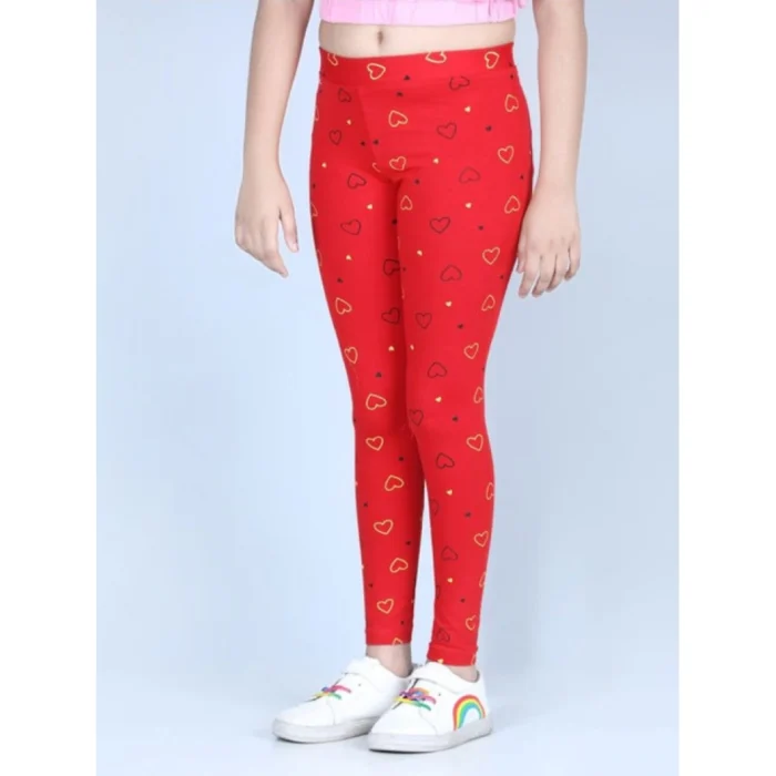 Girl’s Cotton Lycra Printed Elasticated Leggings (Red) – view 3