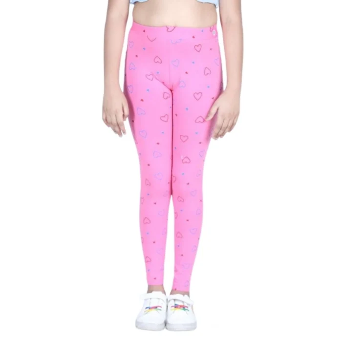 Girl’s Cotton Lycra Printed Elasticated Leggings (Light Pink) – view 5