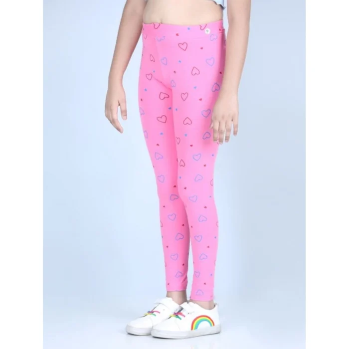 Girl’s Cotton Lycra Printed Elasticated Leggings (Light Pink) – view 4