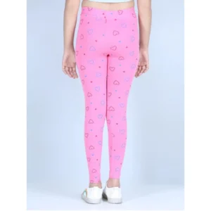 Girl’s Cotton Lycra Printed Elasticated Leggings (Light Pink) – view 2
