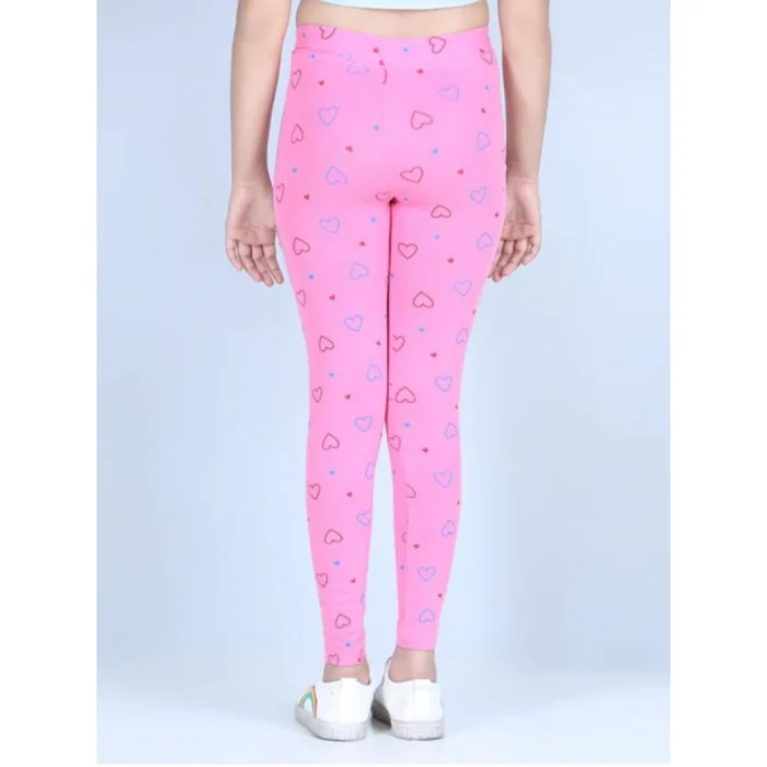 Girl’s Cotton Lycra Printed Elasticated Leggings (Light Pink) – view 2