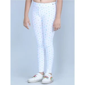 Girl’s Cotton Lycra Printed Elasticated Leggings (White)