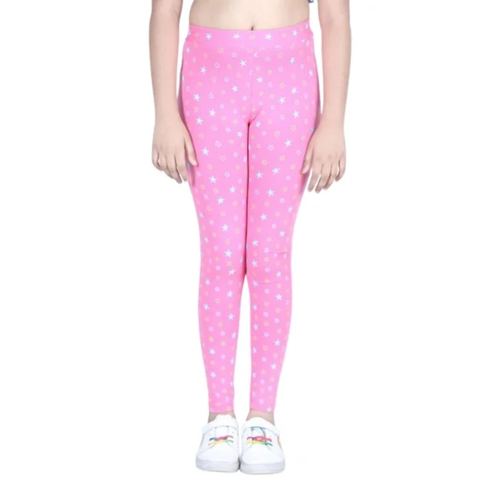 Girl’s Cotton Lycra Printed Elasticated Leggings (Pink) – view 3