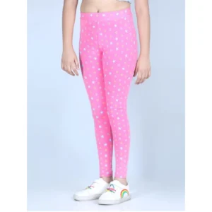 Girl’s Cotton Lycra Printed Elasticated Leggings (Pink)