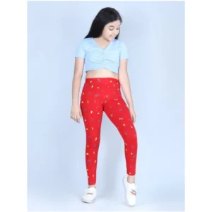 Girl’s Cotton Lycra Printed Elasticated Leggings (Red)