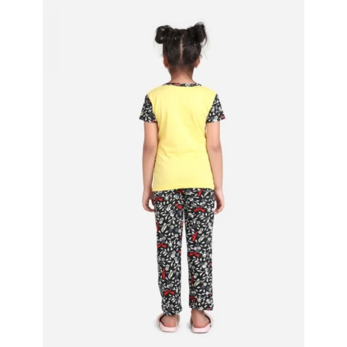 Girl’s Cotton Hosiery Printed Night Suit Set (Yellow-Black) – view 4