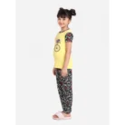 Girl’s Cotton Hosiery Printed Night Suit Set (Yellow-Black)