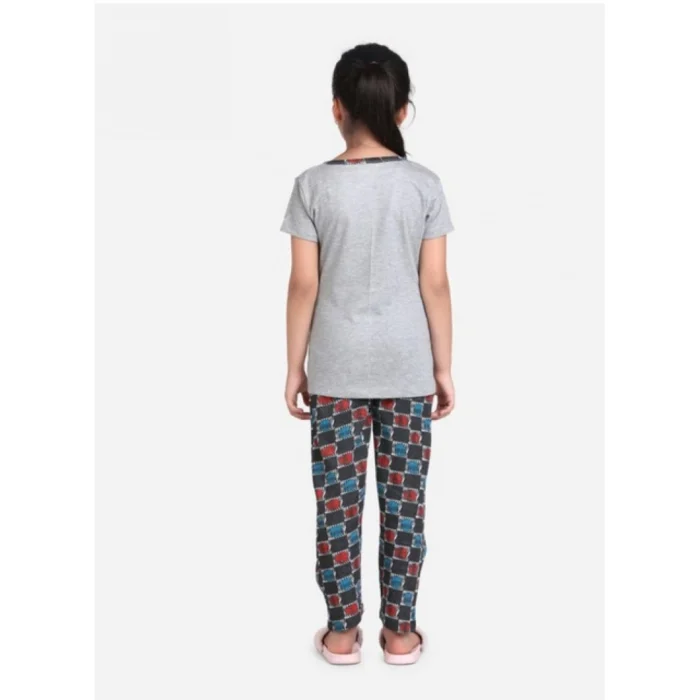 Girl’s Cotton Hosiery Printed Night Suit Set (Grey-Red) – view 4