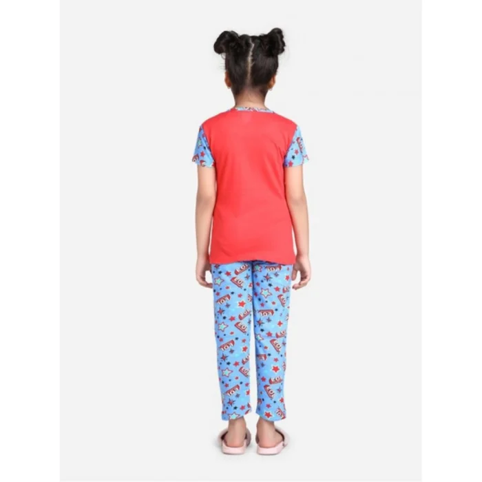 Girl’s Cotton Hosiery Printed Night Suit Set (Red-Blue) – view 4