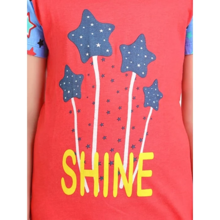Girl’s Cotton Hosiery Printed Night Suit Set (Red-Blue) – view 3