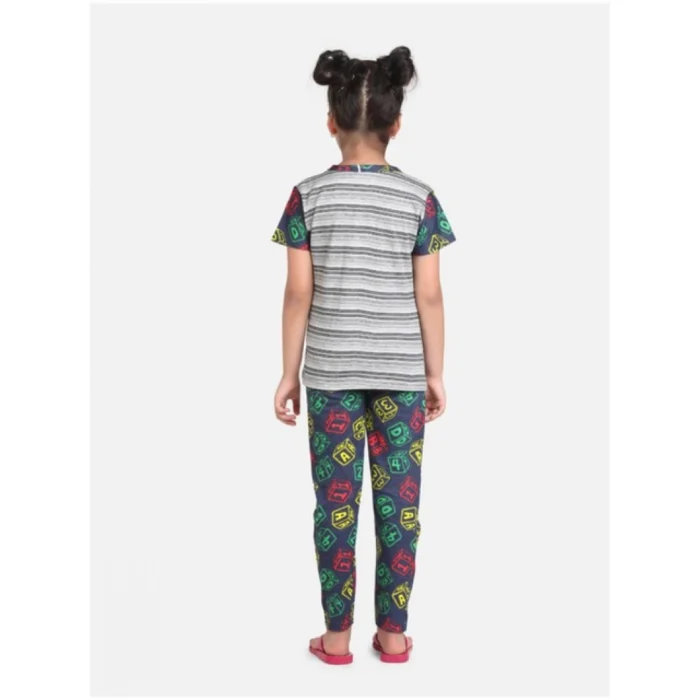 Girl’s Cotton Hosiery Printed Night Suit Set (Grey-Green) – view 4