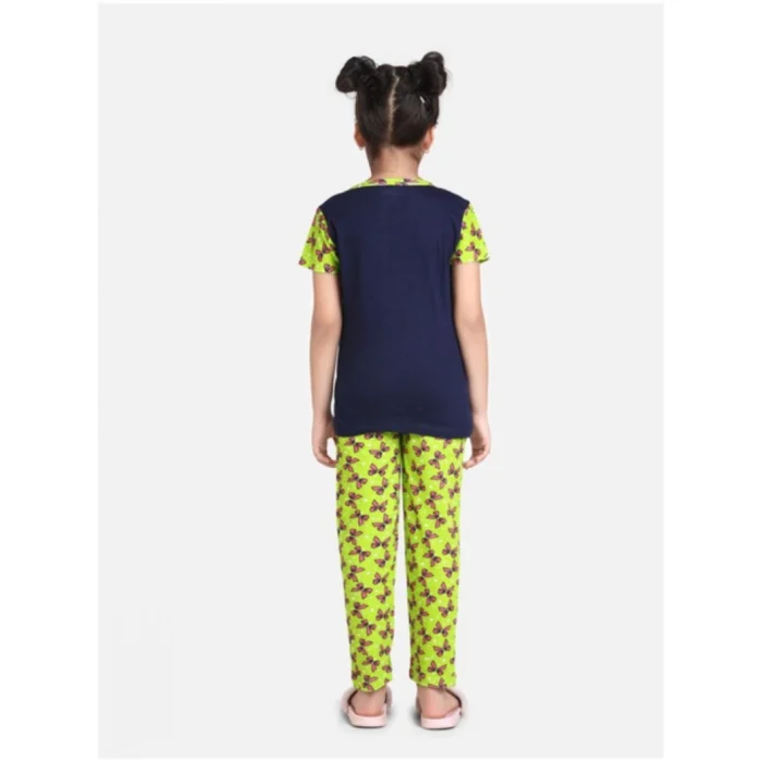 Girl’s Cotton Hosiery Printed Night Suit Set (Navy-Green) – view 4