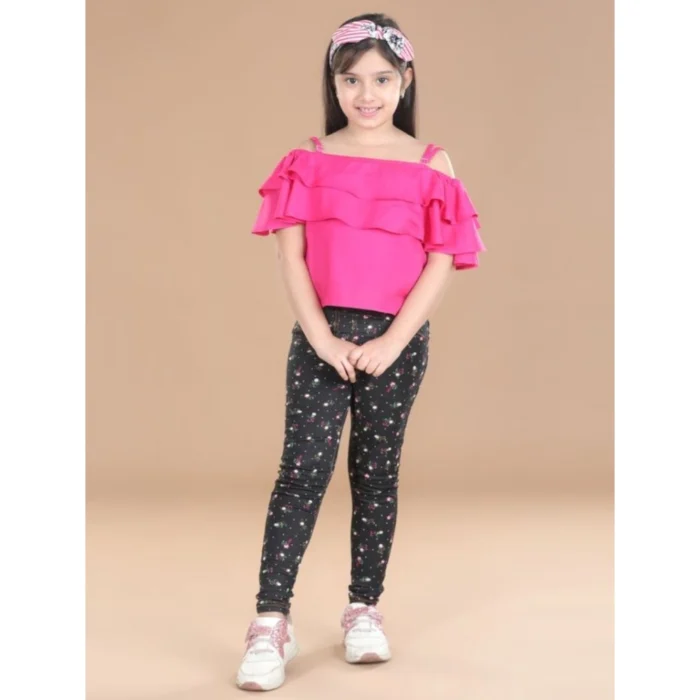 Girl’s Cotton Floral Elasticated Jegging and Top Set (Pink) – view 4