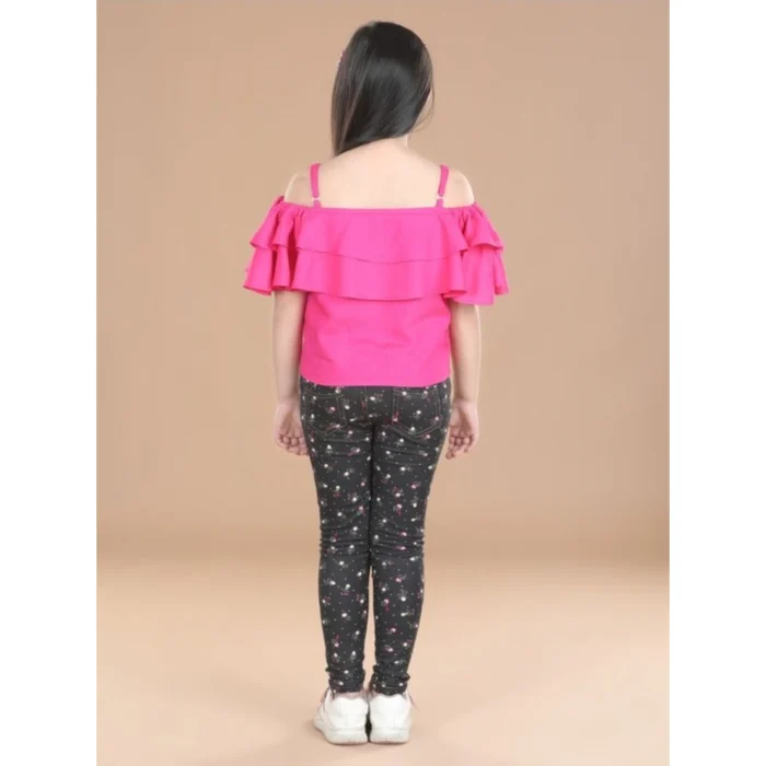 Girl’s Cotton Floral Elasticated Jegging and Top Set (Pink) – view 3