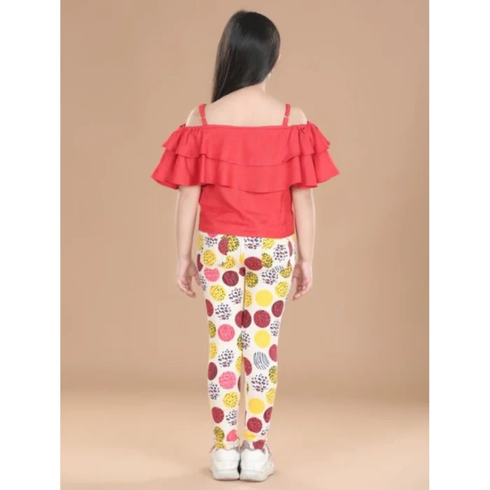 Girl’s Cotton Floral Elasticated Jegging and Top Set (Red) – view 4