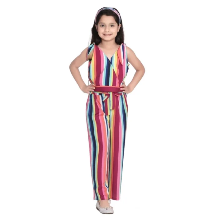 Girl’s Polyester Crepe Floral Cold Shoulder Crop Top and Pallazo Set (Multicolor) – view 5