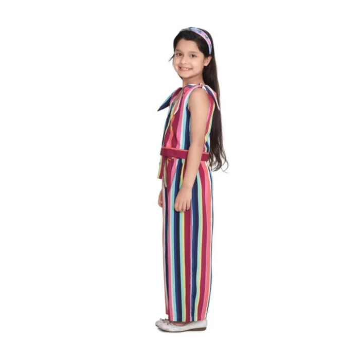 Girl’s Polyester Crepe Floral Cold Shoulder Crop Top and Pallazo Set (Multicolor) – view 3