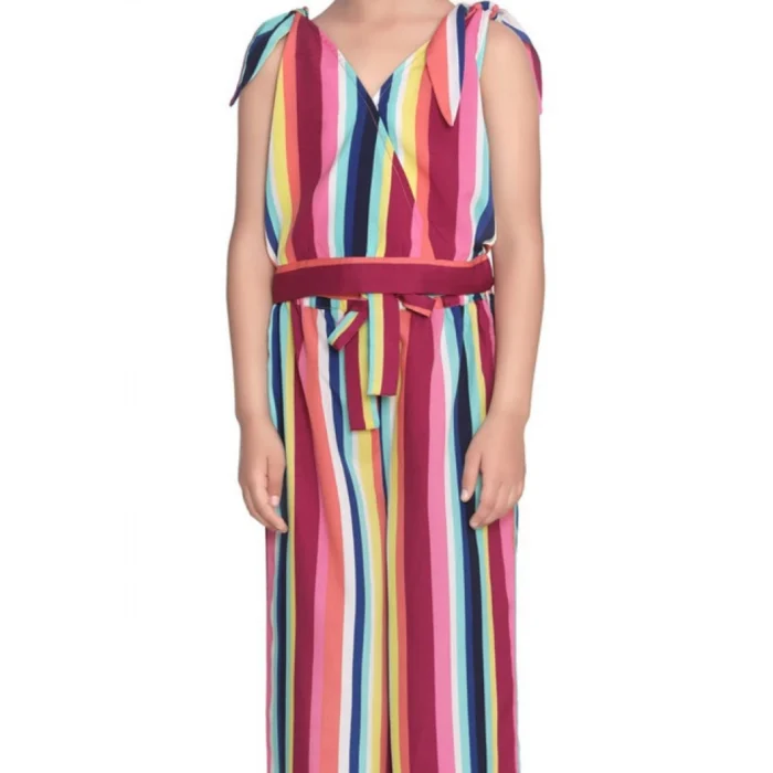 Girl’s Polyester Crepe Floral Cold Shoulder Crop Top and Pallazo Set (Multicolor)