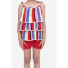 Girl’s Polyester Crepe Striped Tie Ups Shorts Set (Multicolor)