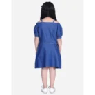 Girl’s Denim Solid Cold Shoulder Top and Skirt Set (Navy Blue) – view 3